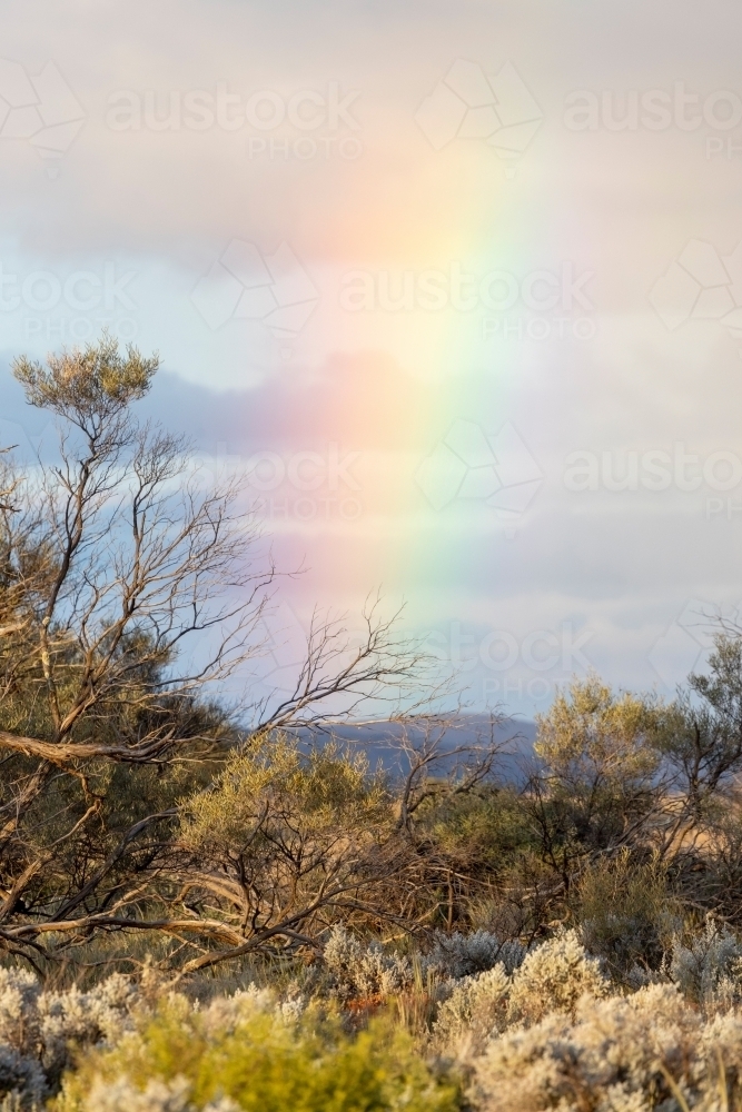 rainbow over outback landscape - Australian Stock Image