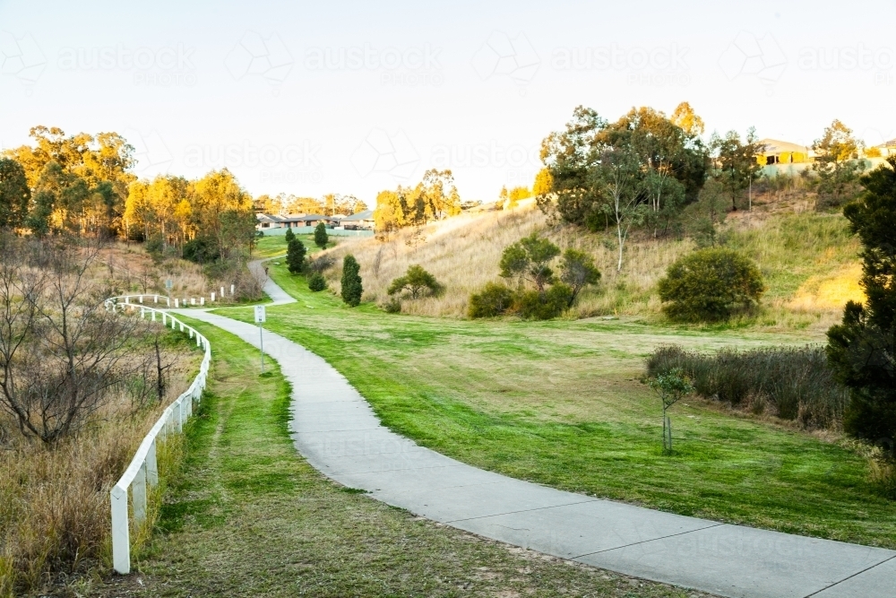 Recreational area in park, with footpath for walking along - Australian Stock Image