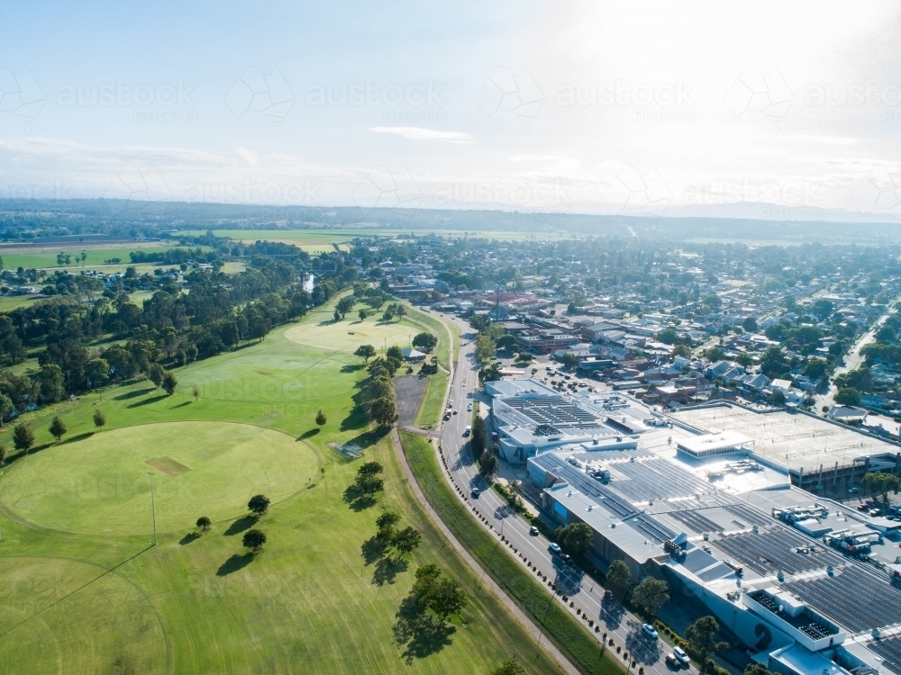 recreational area sports park beside footpath Ryan avenue and town shopping centre - Australian Stock Image