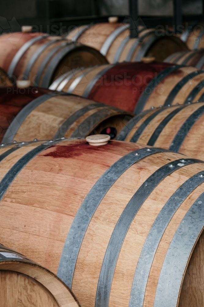 Red wine barrels - Australian Stock Image