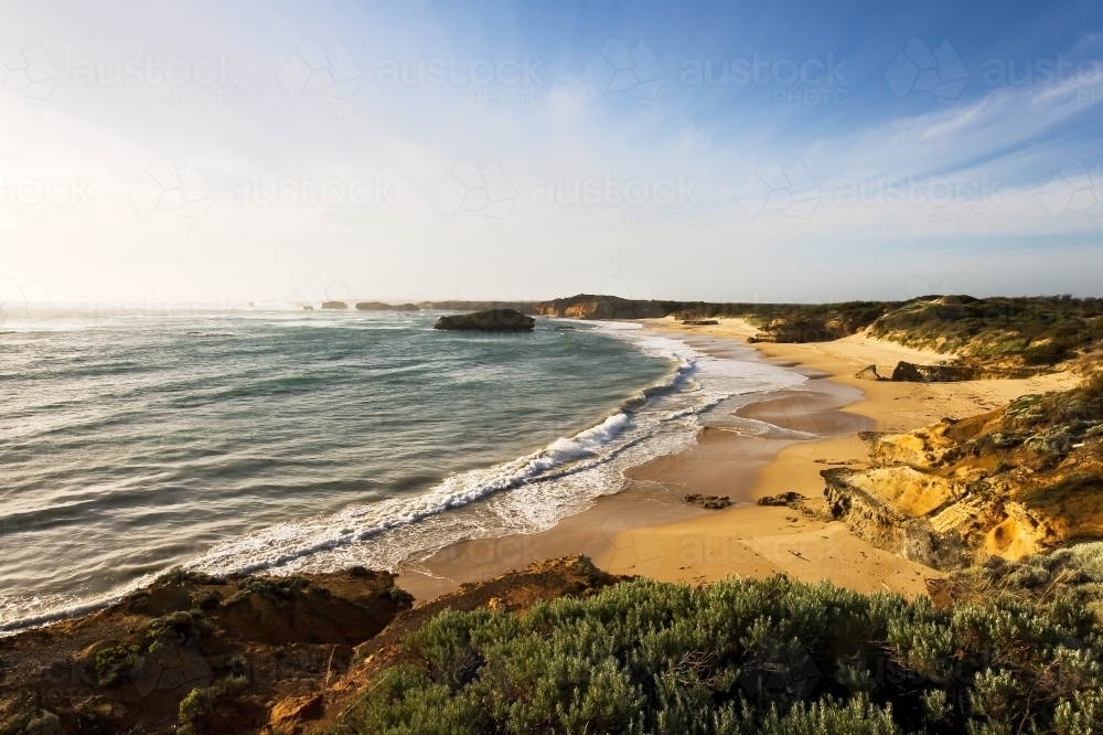 Remote beach with islands in background - Australian Stock Image