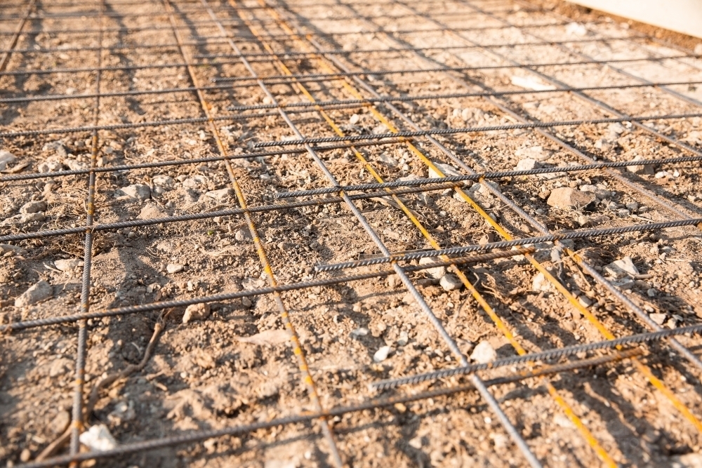 reo ready for a concrete pour for a new driveway - Australian Stock Image