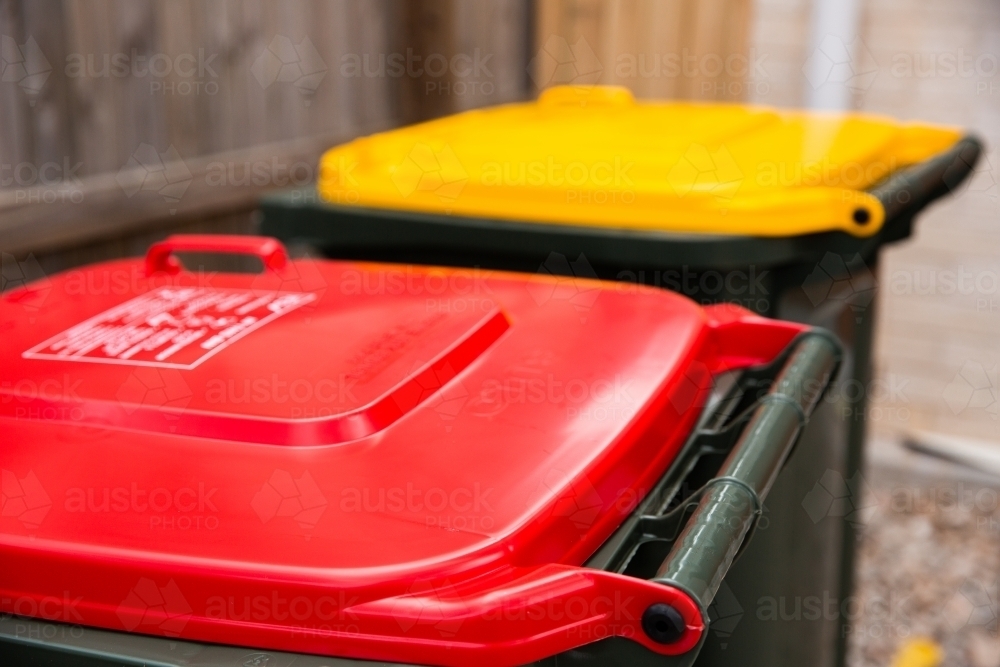 residential wheelie bin lids - Australian Stock Image