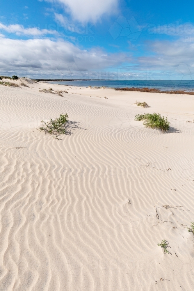 ripples on white sand dunes near beach - Australian Stock Image