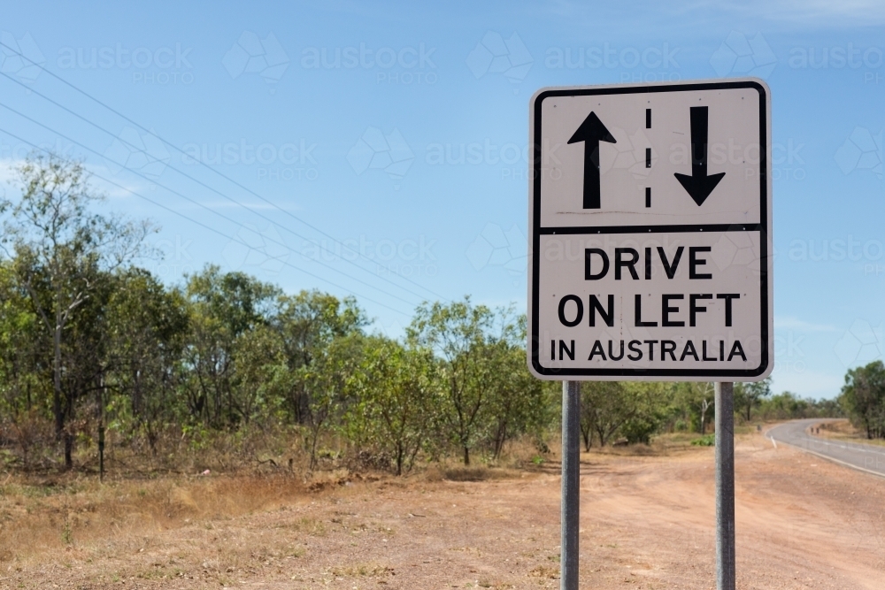 Road sign about driving on the left - Australian Stock Image