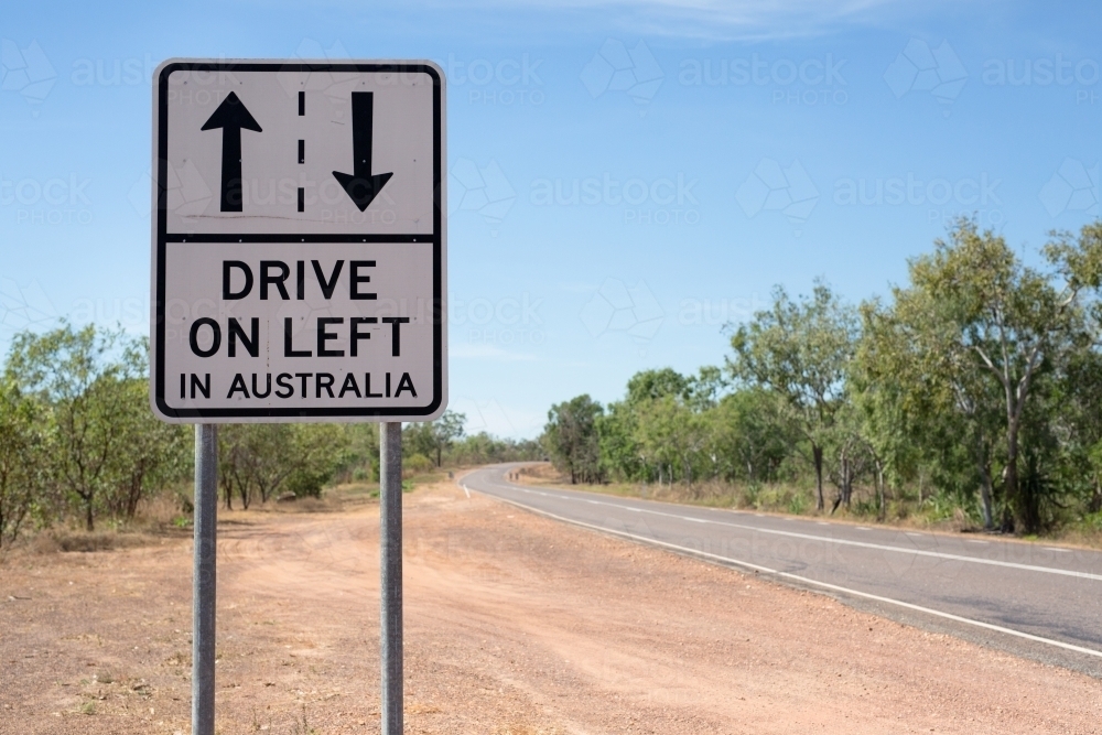 Road sign about driving on the left - Australian Stock Image