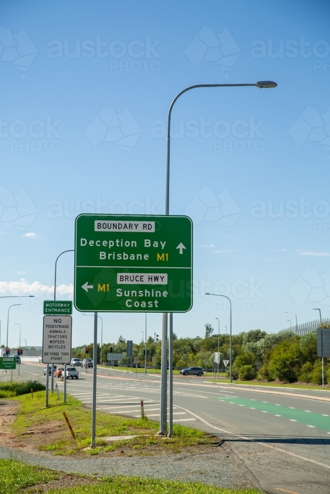 Road signs for M1 Bruce Highway. - Australian Stock Image