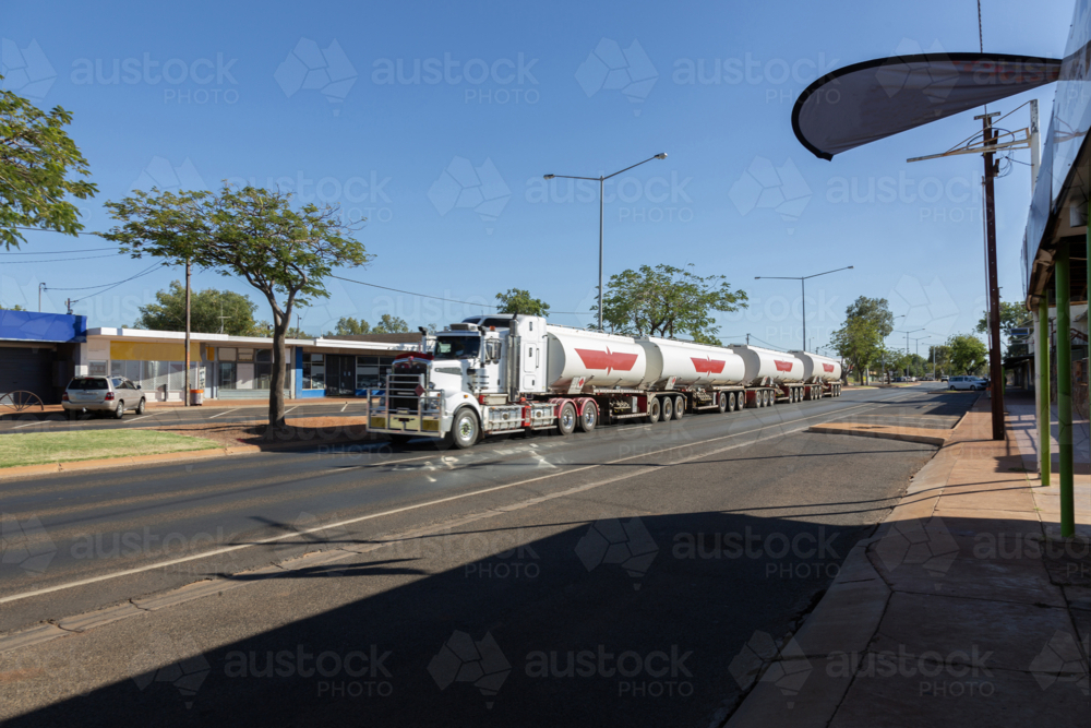 Road train truck on road in Tennant Creek - Australian Stock Image