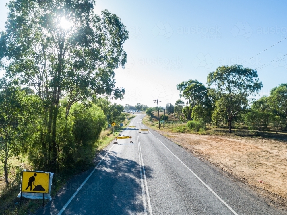 Roadwork and road closed signs on side road - Australian Stock Image