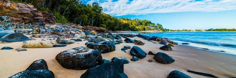 rocks on the beach , Noosa - Australian Stock Image