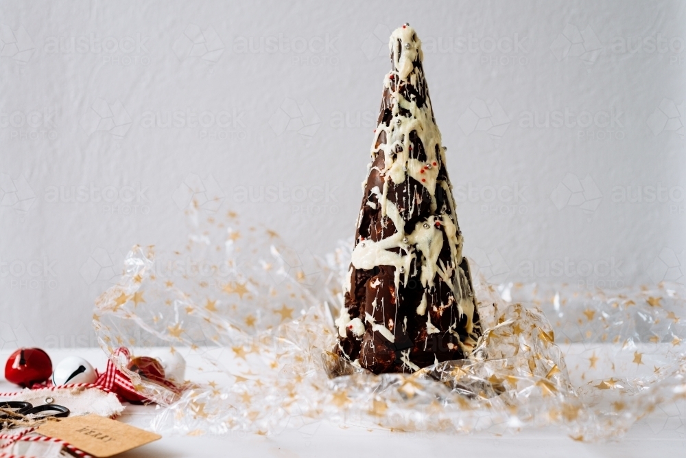 rocky road xmas tree gift with cello wrap - Australian Stock Image