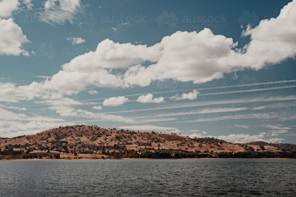 Rolling hills and blue water — Views from the Dam Wall at Hume Dam. - Australian Stock Image