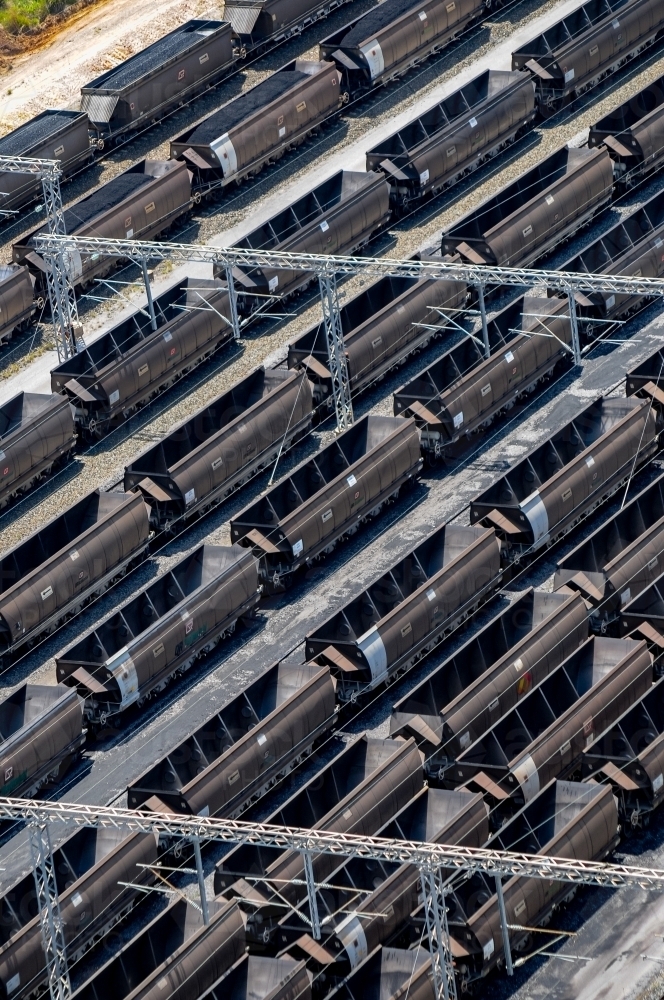 Rows of coal carrier train wagons - Australian Stock Image