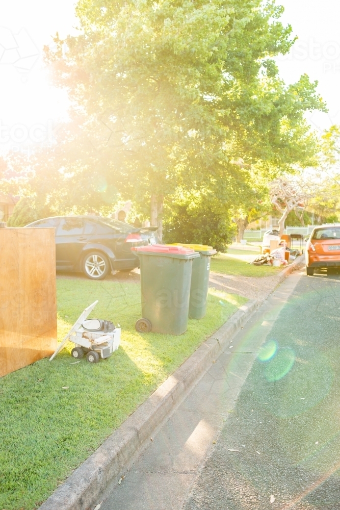 Rubbish out beside bins for annual curbside clean-up - Australian Stock Image