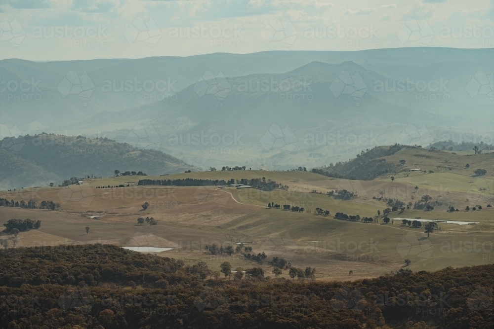 rural properties in the valley view as seen from Blackheath Lookout - Australian Stock Image