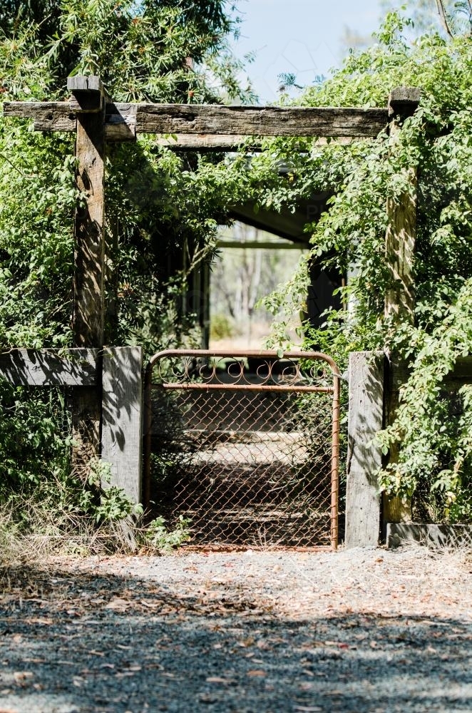 Rusted Steel Gate outside a Rural Property - Australian Stock Image