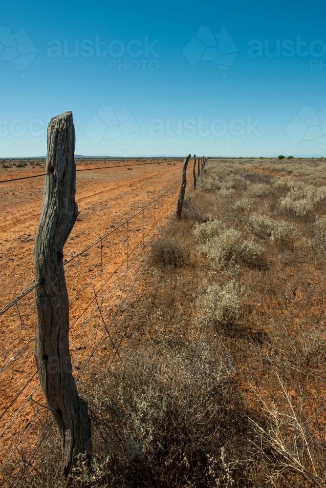 rustic fence in outback South Australia - Australian Stock Image