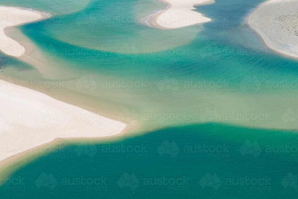 Sand bars and channel between Caloundra and Bribie Island, Queensland. - Australian Stock Image