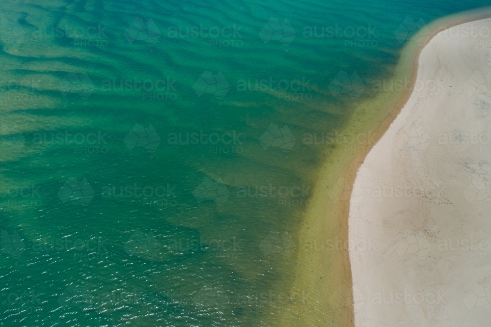 Sand bars, water, and ripples between Caloundra and Bribie Island, Queensland. - Australian Stock Image