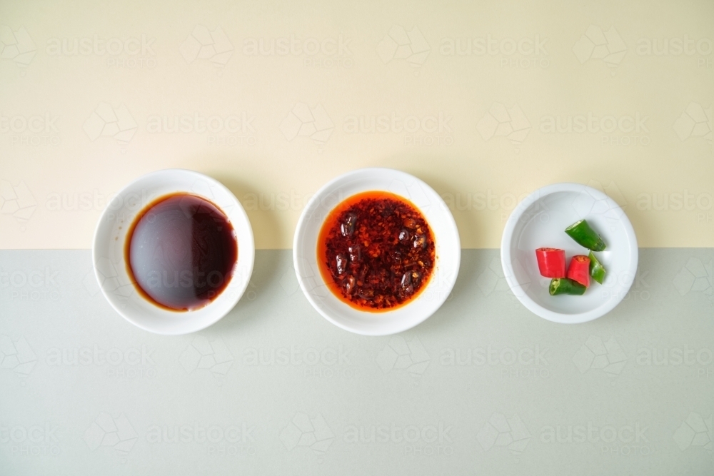 Sauces on saucers - Australian Stock Image