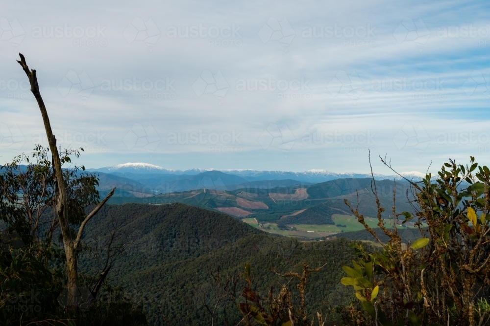 scenic landscape of Australian Alps, with snow - Australian Stock Image