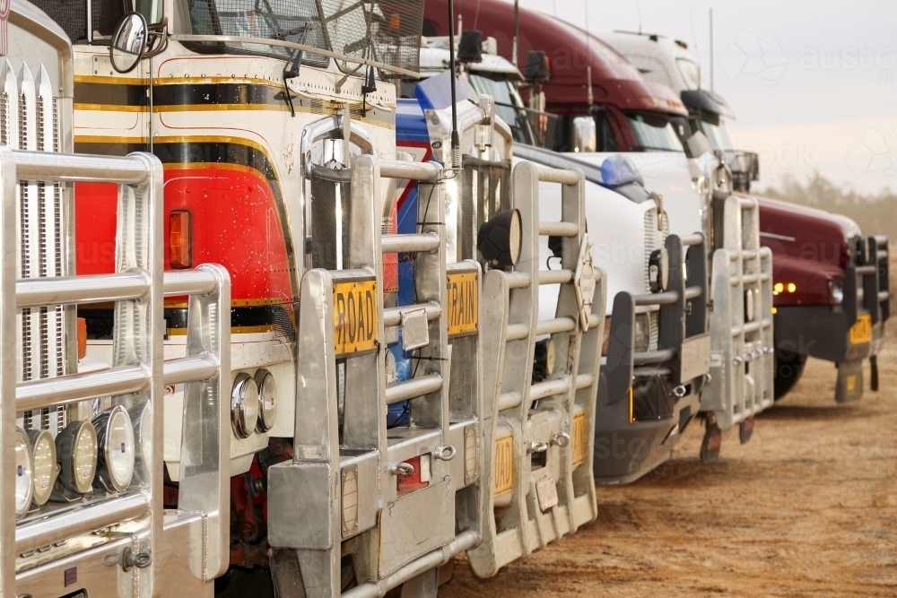 Semi trailer trucks lined up. - Australian Stock Image