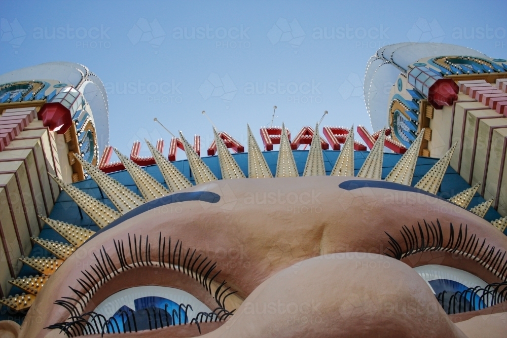 Shot upwards at the Luna Park gate face - Australian Stock Image