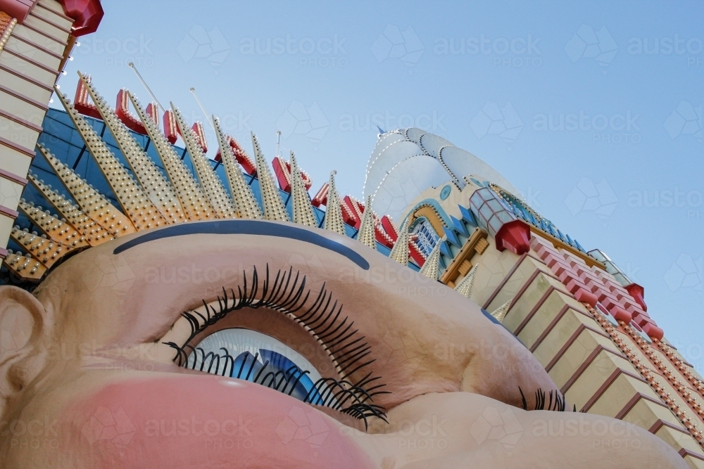 Shot upwards at the Luna Park gate face - Australian Stock Image