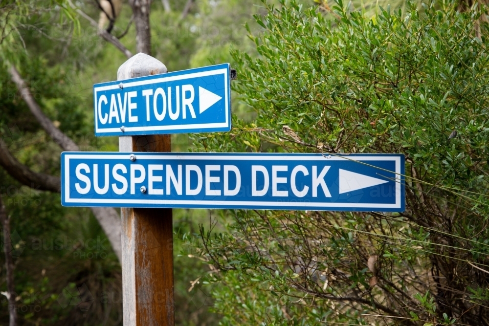 Sign for Cave Tour and Suspended Deck at Lake Cave - Australian Stock Image