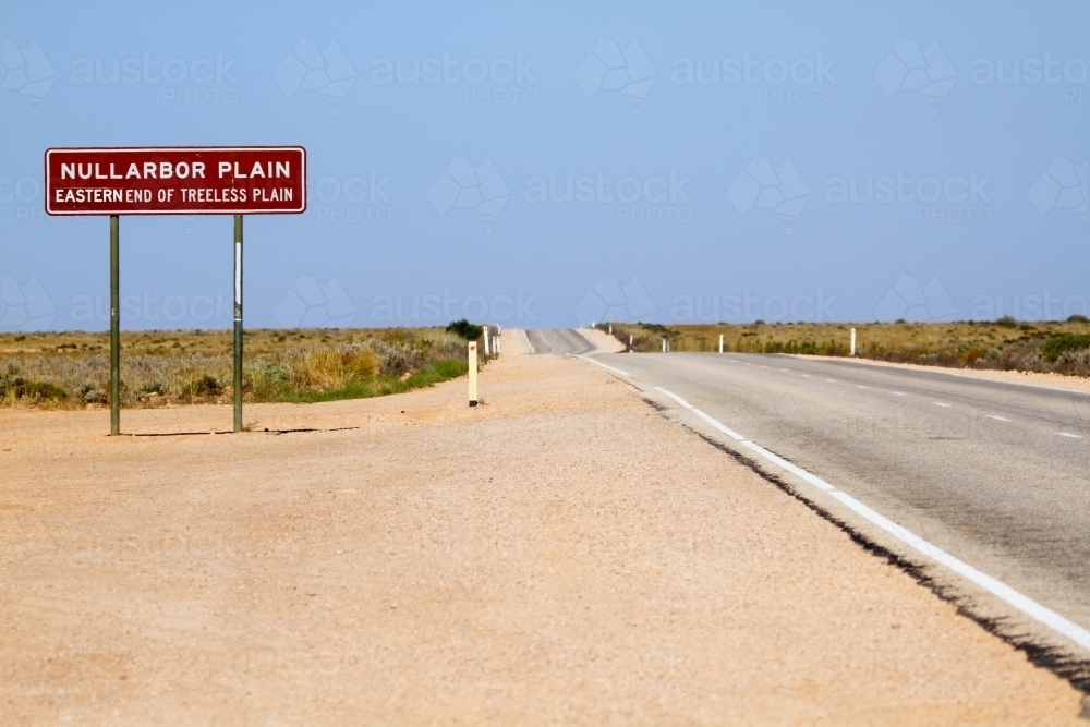 Sign for the eastern end of the Nullarbor Plain - Australian Stock Image