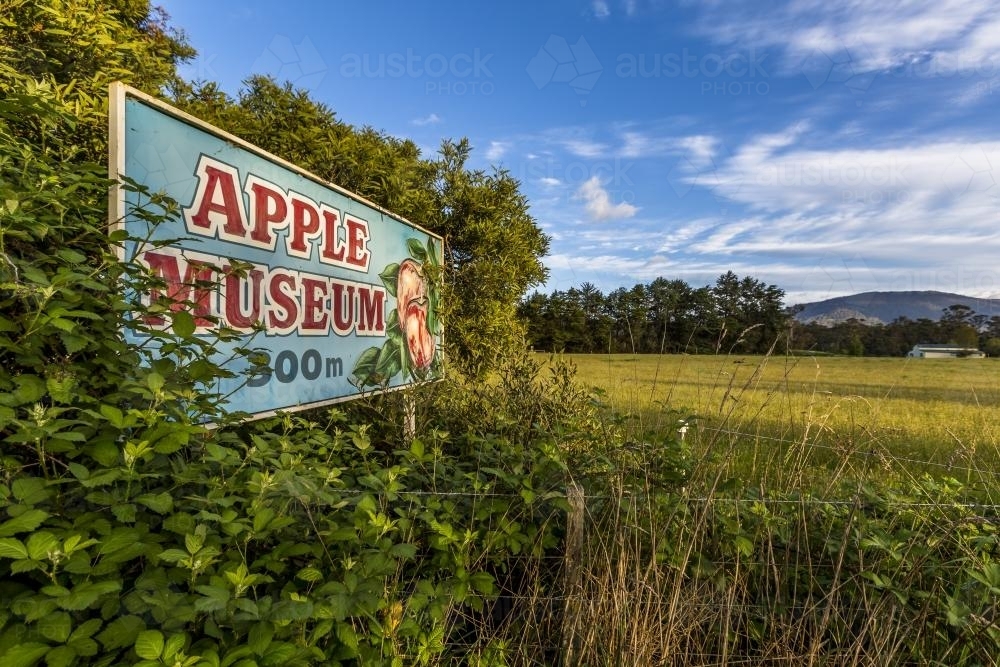 Sign for the Huon Valley Apple Museum - Australian Stock Image