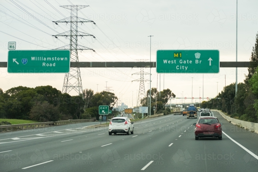 Image of Sign for West Gate Bridge on M1 freeway in Melbourne ...