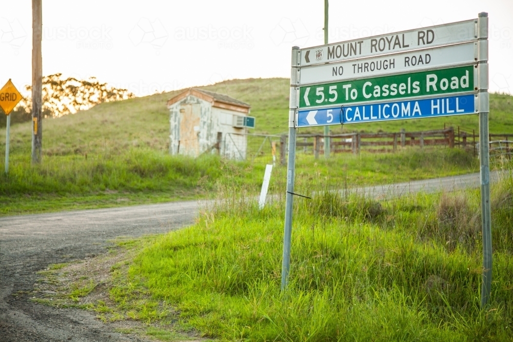 Sign on rural country road to Mount Royal Road - Australian Stock Image