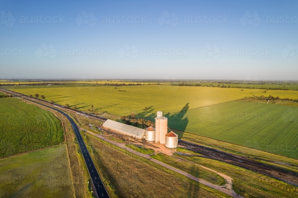 Silos and buildings in open fields - Australian Stock Image