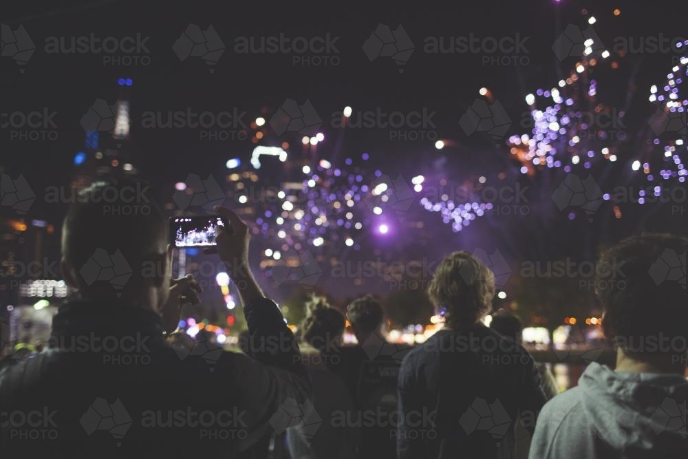 Spectators at Melbourne fireworks - Australian Stock Image