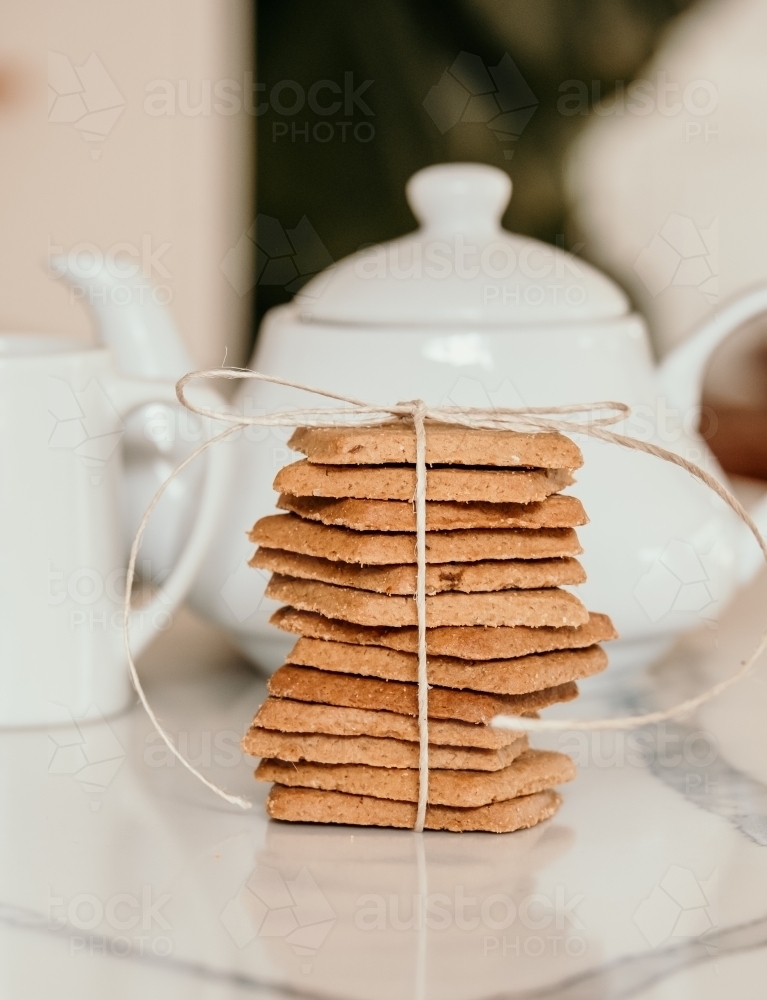 Stack of ginger biscuits - Australian Stock Image