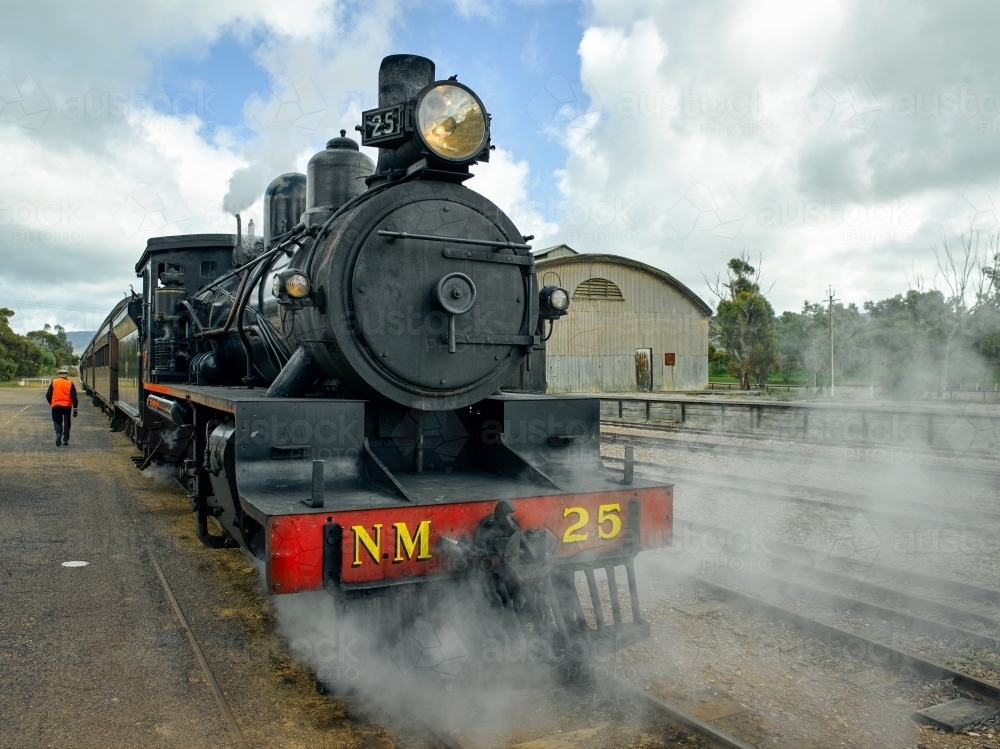 Steam train at a country station - Australian Stock Image