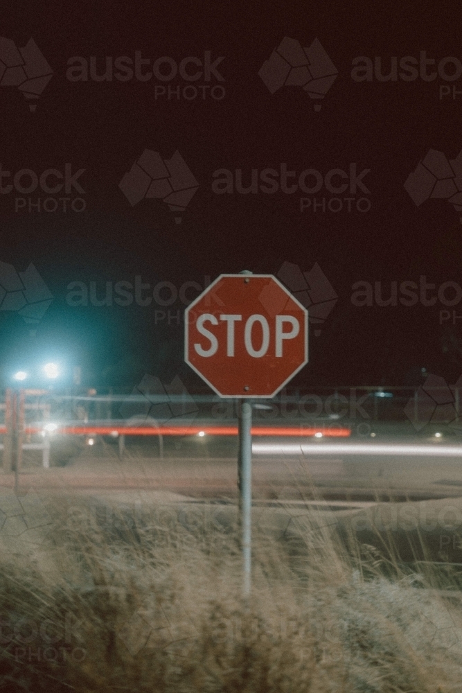 Stop sign at night - Australian Stock Image