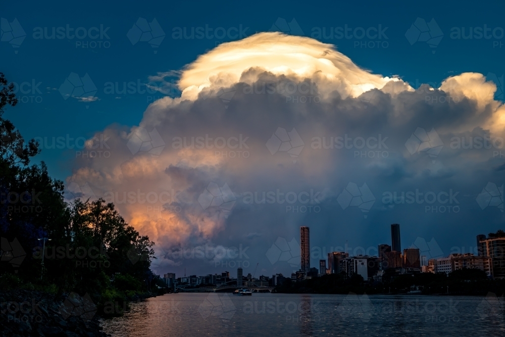 Storm clouds above Brisbane City - Australian Stock Image