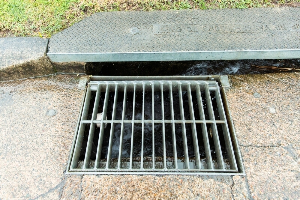 stormwater drain and grate - Australian Stock Image