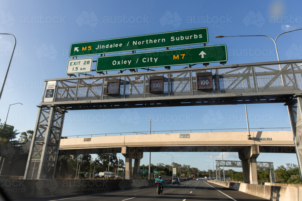 street signs over a major motorway in Brisbane - Australian Stock Image