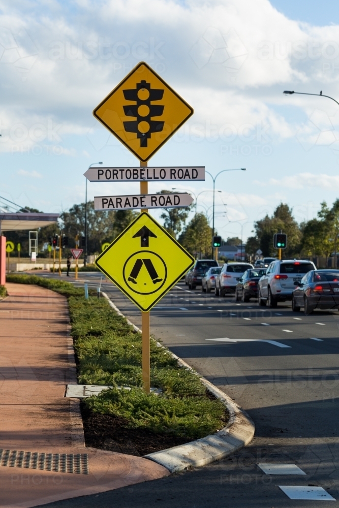 Suburban street with road sign - Australian Stock Image