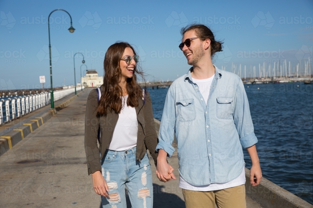 Summer Walks on St Kilda Pier - Australian Stock Image