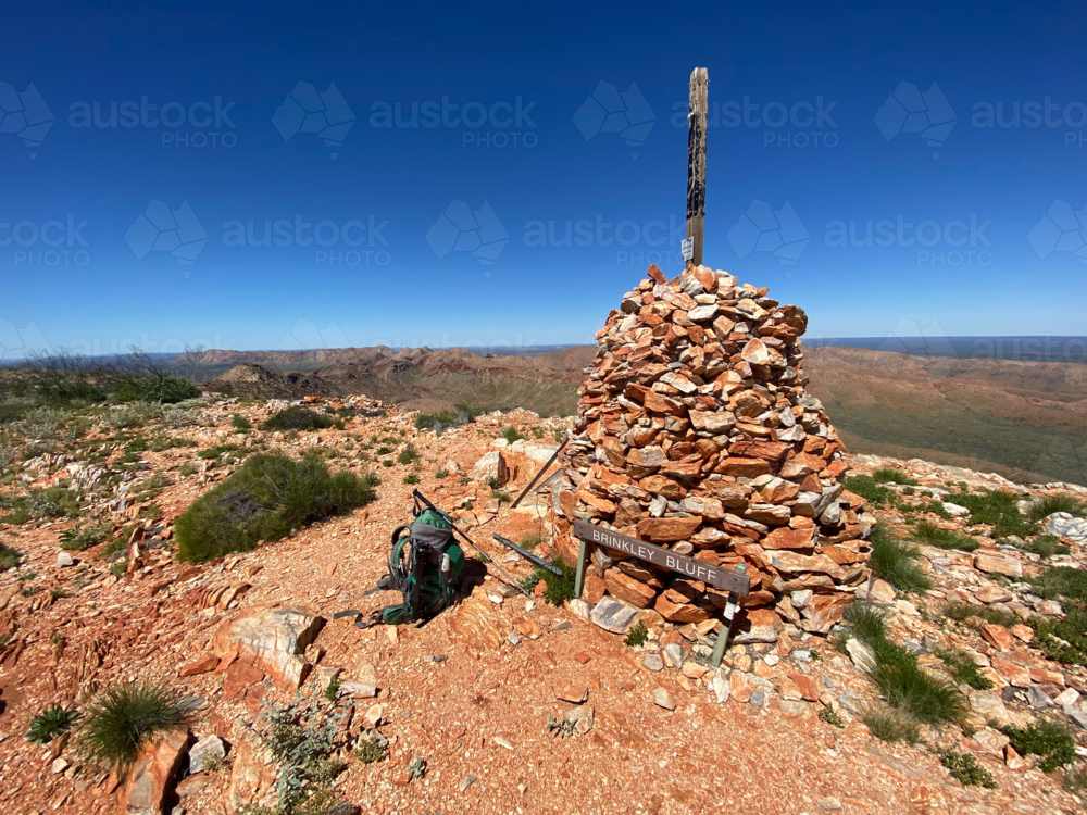 Summit of Brinkley Bluff on the Larapinta Trail Hike - Australian Stock Image