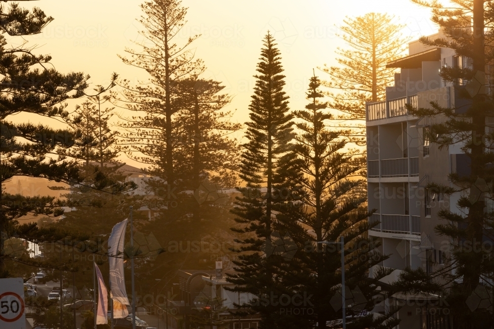 Sun setting over the main street of Port Macquarie on the NSW North Coast - Australian Stock Image