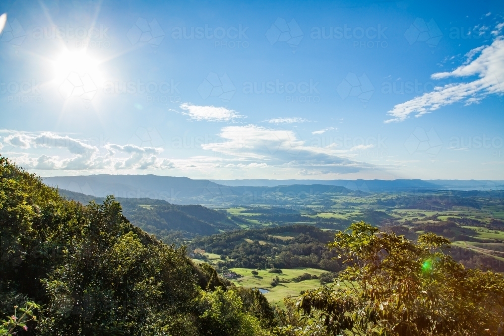 Sunlight over view of Illawarra plains - Australian Stock Image