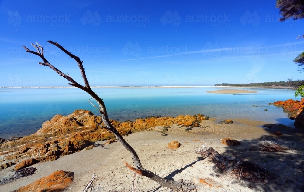 Sunny day on the foreshore of idyllic unspoilt Mallacoota, East Gippsland Victoria - Australian Stock Image