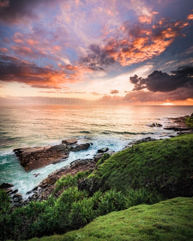 Sunrise over the ocean at Grassy Head on the NSW Mid North Coast - Australian Stock Image