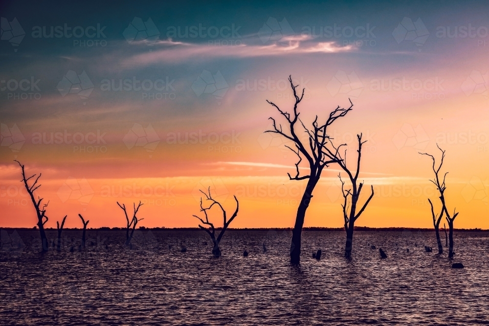 Sunset at Kow Swamp near Leitchville, Victoria - Australian Stock Image