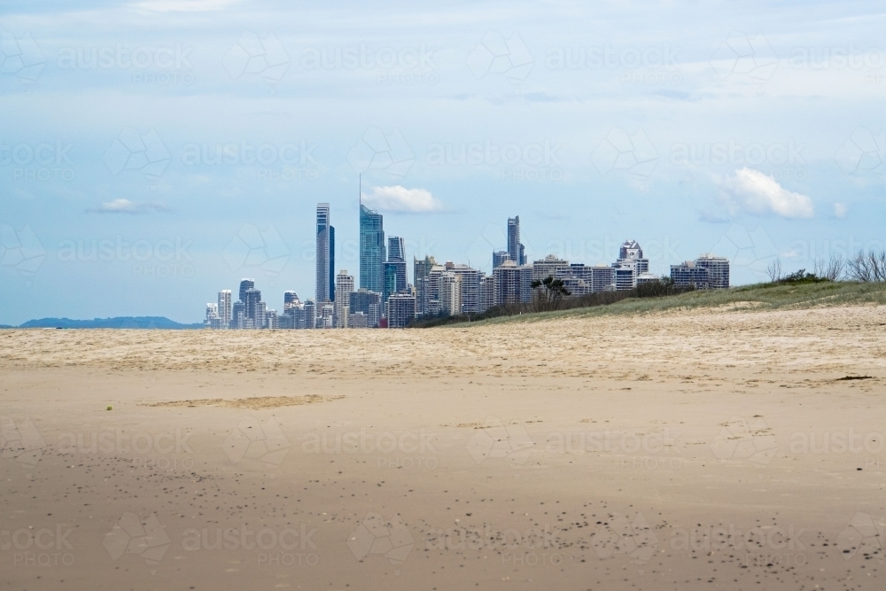 Surfers Paradise viewed from Southport Spit - Australian Stock Image